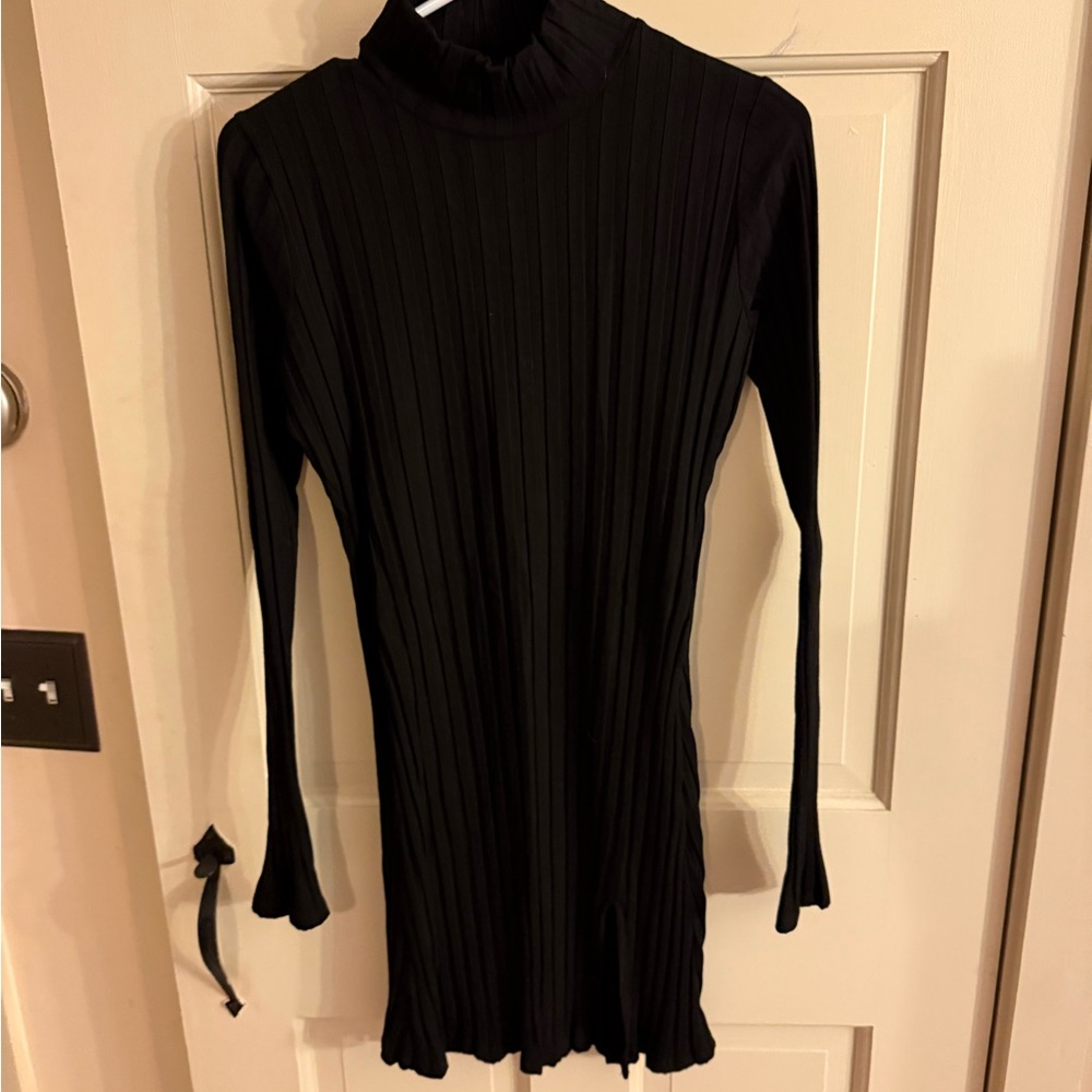 Reformation Black Long Sleeve Ribbed Dress
